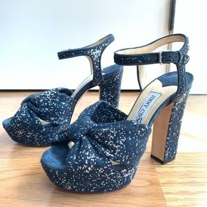 New Jimmy Choo navy metallic fabric sandal size 37